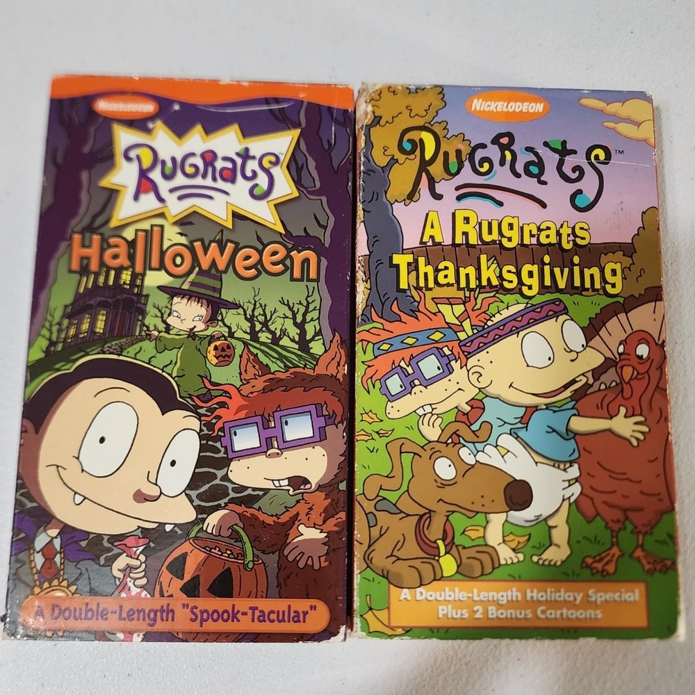 Rugrats Halloween and Thanksgiving VHS Tape Bundle Nickelodeon Orange Tape VTG